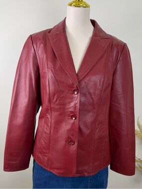 East 5th Women's Burgundy Genuine Leather Blazer Jacket Size Large Maroon Red